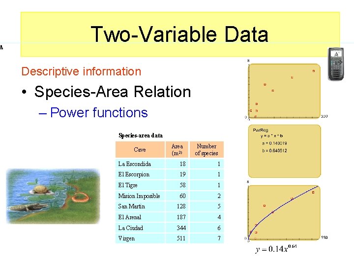 a Two-Variable Data Descriptive information • Species-Area Relation – Power functions Species-area data Cave