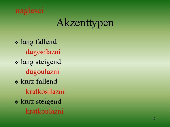 naglasci Akzenttypen lang fallend dugosilazni v lang steigend dugoulazni v kurz fallend kratkosilazni v