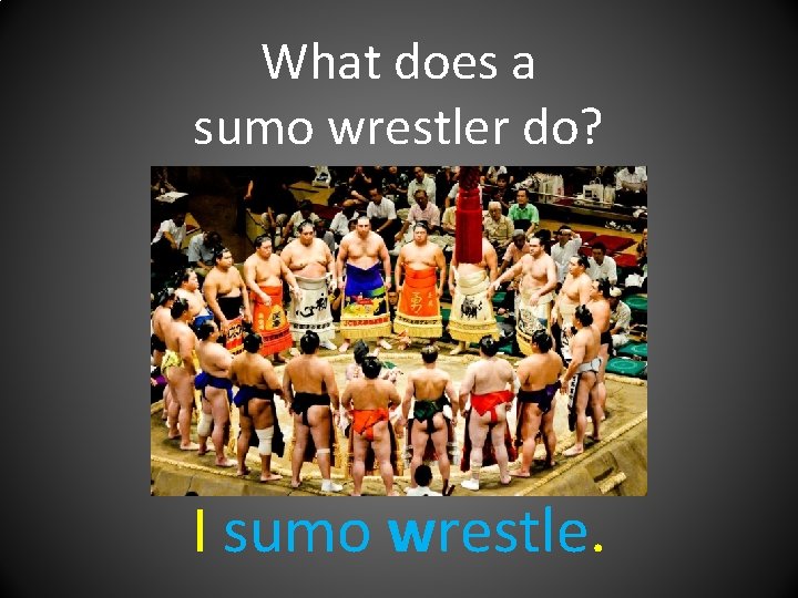 What does a sumo wrestler do? I sumo wrestle. 