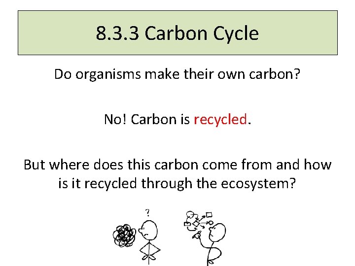 8. 3. 3 Carbon Cycle Do organisms make their own carbon? No! Carbon is