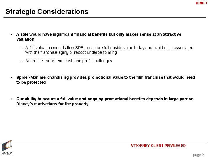 DRAFT Strategic Considerations • A sale would have significant financial benefits but only makes