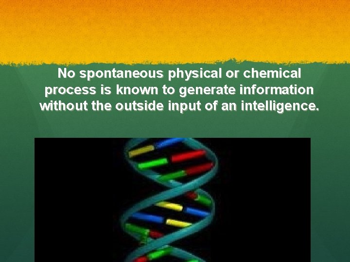 No spontaneous physical or chemical process is known to generate information without the outside