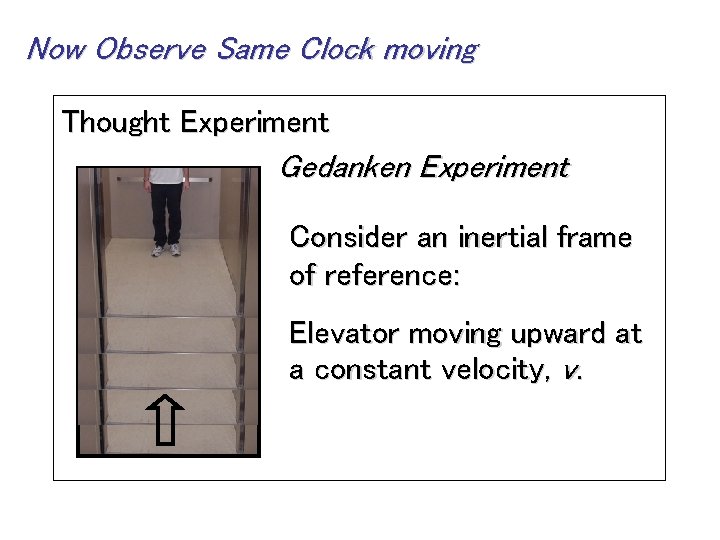 Now Observe Same Clock moving Thought Experiment Gedanken Experiment Consider an inertial frame of