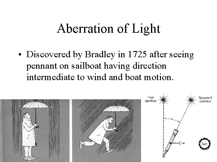 Aberration of Light • Discovered by Bradley in 1725 after seeing pennant on sailboat