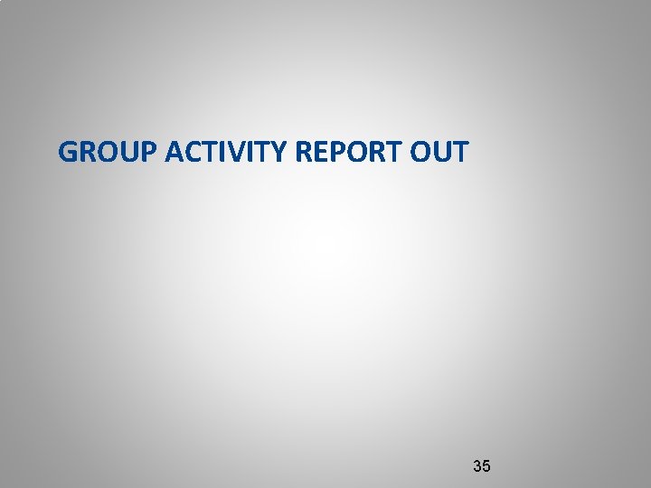 GROUP ACTIVITY REPORT OUT 35 