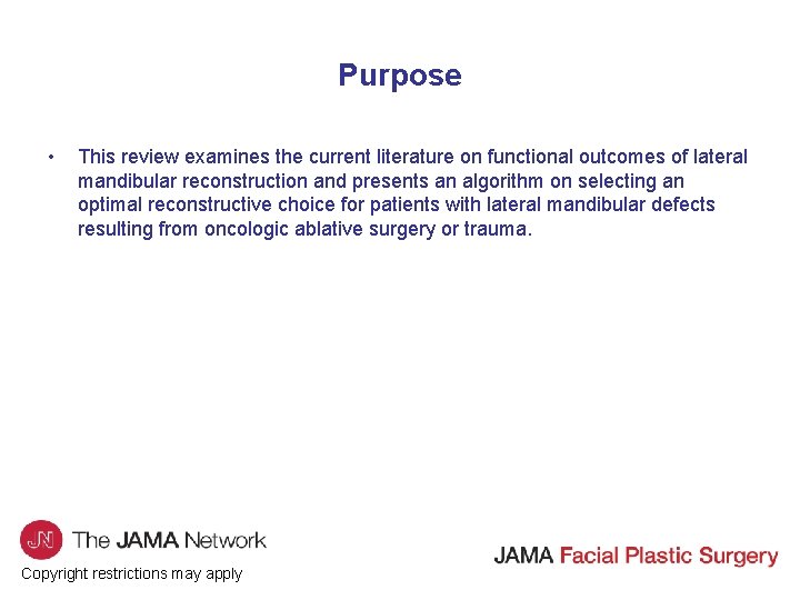 JAMA Facial Plastic Surgery Journal Club Slides Reconstruction