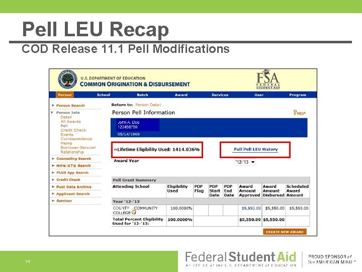 Pell LEU Recap COD Release 11. 1 Pell Modifications 14 