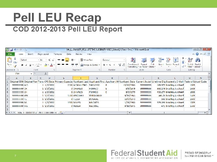 Pell LEU Recap COD 2012 -2013 Pell LEU Report 7 