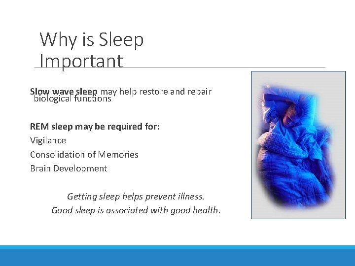 Why is Sleep Important Slow wave sleep may help restore and repair biological functions