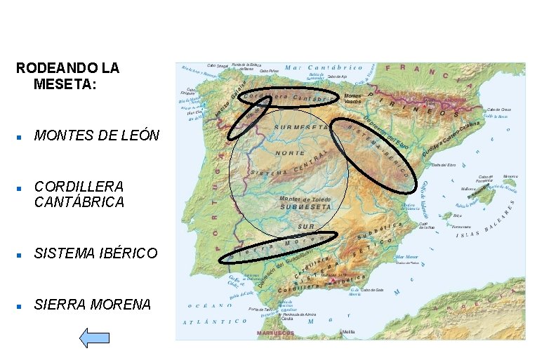 Sistemas montañosos RODEANDO LA MESETA: MONTES DE LEÓN CORDILLERA CANTÁBRICA SISTEMA IBÉRICO SIERRA MORENA