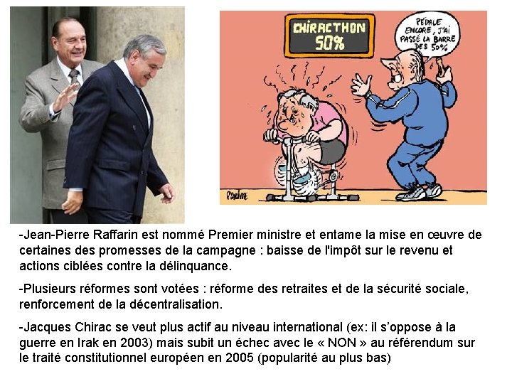 -Jean-Pierre Raffarin est nommé Premier ministre et entame la mise en œuvre de certaines