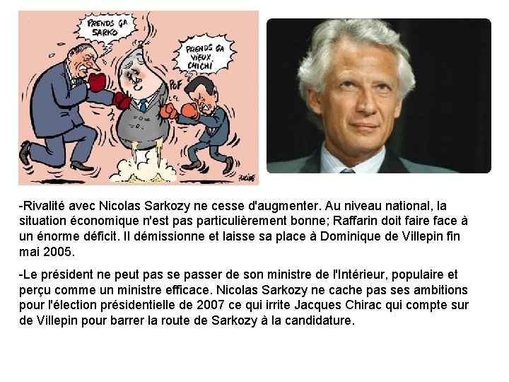 -Rivalité avec Nicolas Sarkozy ne cesse d'augmenter. Au niveau national, la situation économique n'est