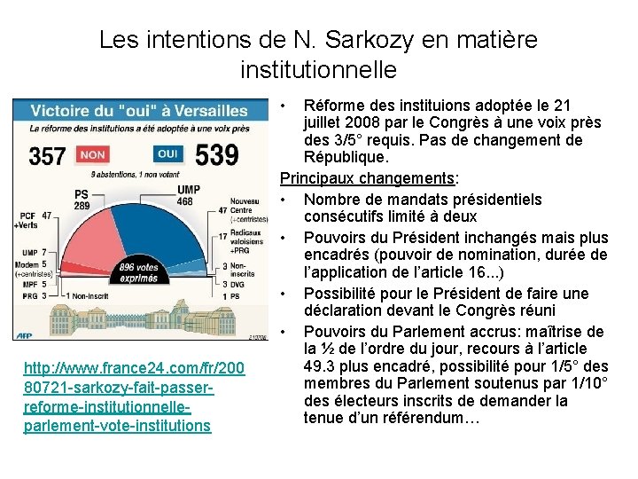 Les intentions de N. Sarkozy en matière institutionnelle • http: //www. france 24. com/fr/200