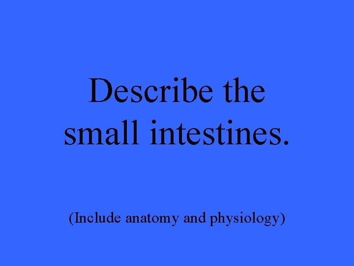Describe the small intestines. (Include anatomy and physiology) 