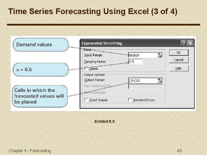 Time Series Forecasting Using Excel (3 of 4) Exhibit 5. 3 Chapter 5 -