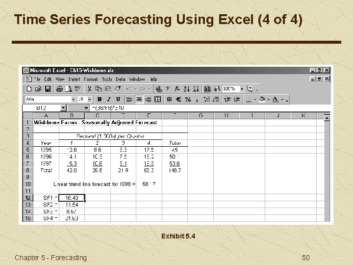 Time Series Forecasting Using Excel (4 of 4) Exhibit 5. 4 Chapter 5 -