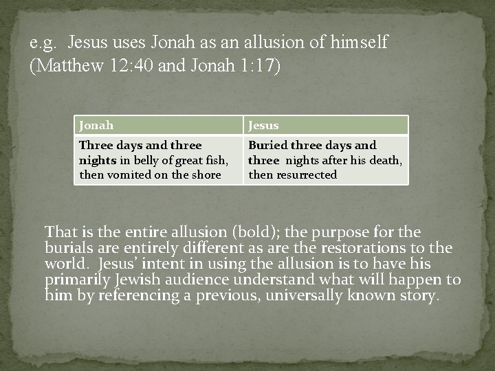 e. g. Jesus uses Jonah as an allusion of himself (Matthew 12: 40 and