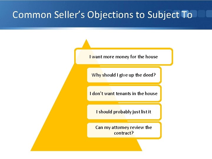 Common Seller’s Objections to Subject To I want more money for the house Why