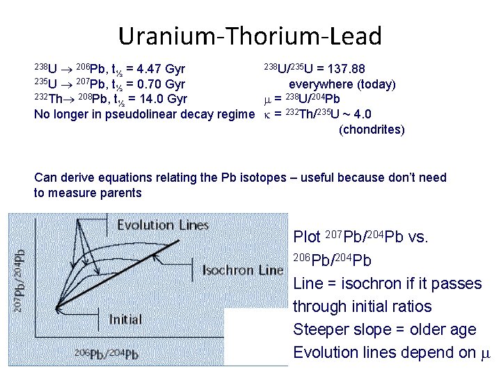 Uranium-Thorium-Lead 238 U/235 U = 137. 88 206 Pb, t½ = 4. 47 Gyr