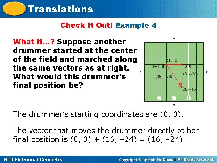 Translations Check It Out! Example 4 What if…? Suppose another drummer started at the