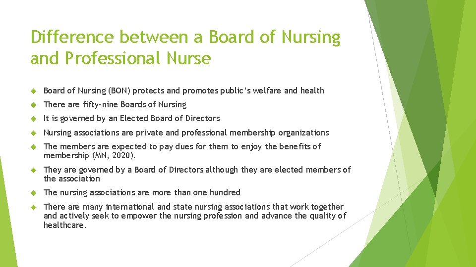 Difference between a Board of Nursing and Professional Nurse Board of Nursing (BON) protects