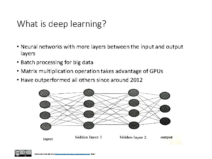 What is deep learning? • Neural networks with more layers between the input and What is deep learning? • Neural networks with more layers between the input and