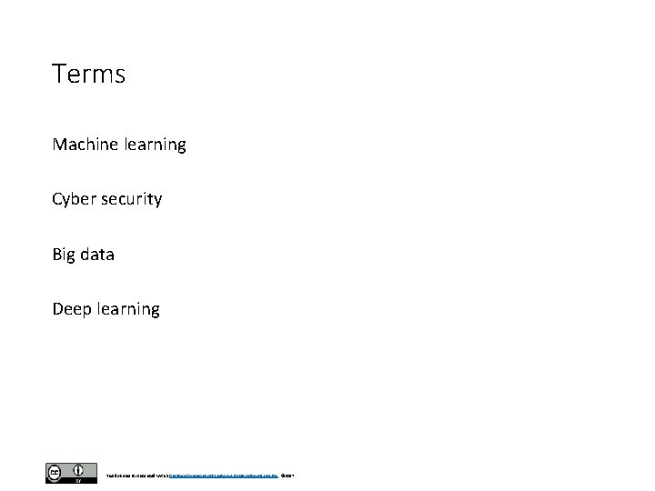 Terms Machine learning Cyber security Big data Deep learning This document is licensed with Terms Machine learning Cyber security Big data Deep learning This document is licensed with