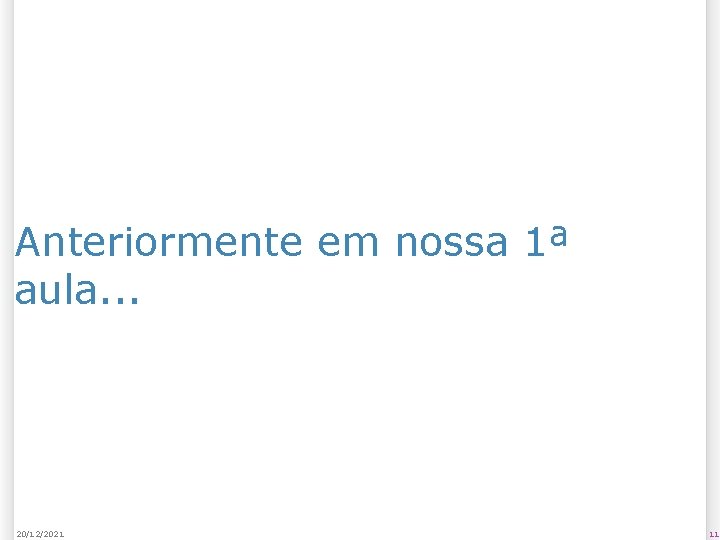 Anteriormente em nossa 1ª aula. . . 20/12/2021 11 