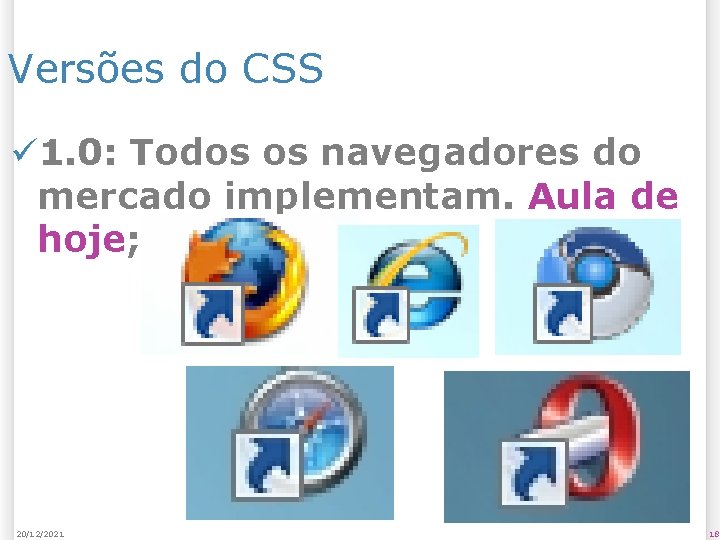 Versões do CSS ü 1. 0: Todos os navegadores do mercado implementam. Aula de