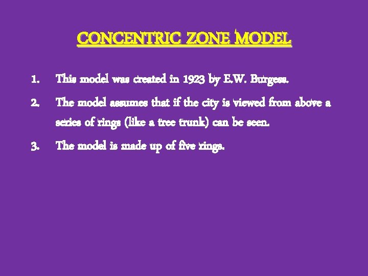 CONCENTRIC ZONE MODEL 1. This model was created in 1923 by E. W. Burgess.