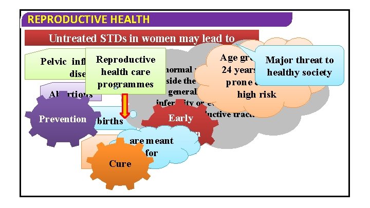 REPRODUCTIVE HEALTH Untreated STDs in women may lead to Age group. Major of 15