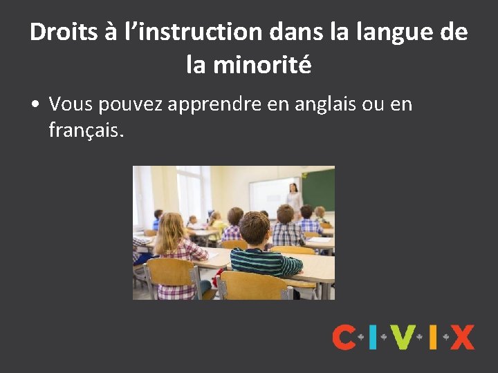 Droits à l’instruction dans la langue de la minorité • Vous pouvez apprendre en