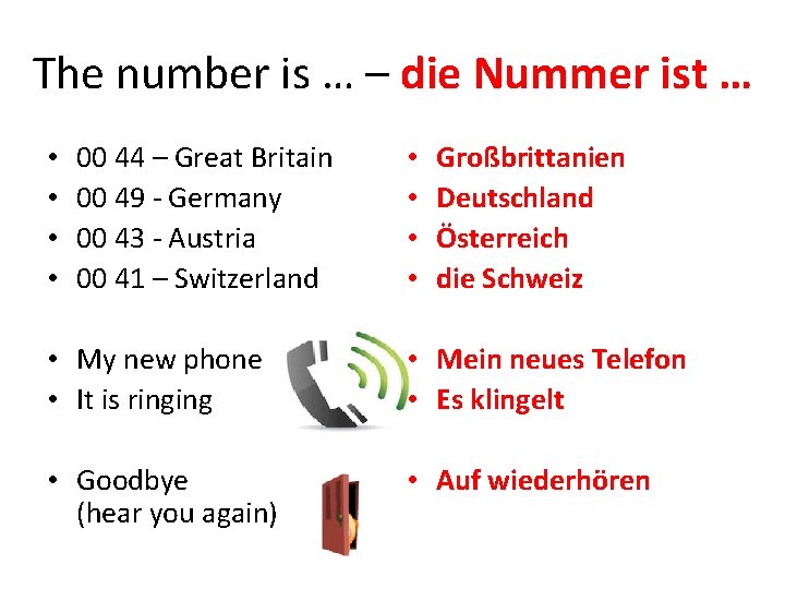 The number is … – die Nummer ist … • • 00 44 –