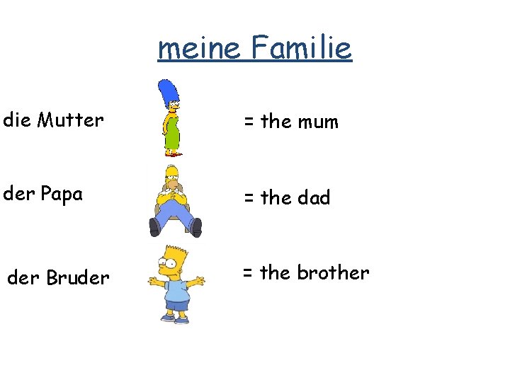 meine Familie die Mutter = the mum der Papa = the dad der Bruder