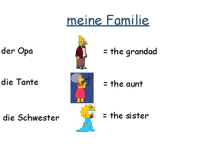 meine Familie der Opa = the grandad die Tante = the aunt die Schwester