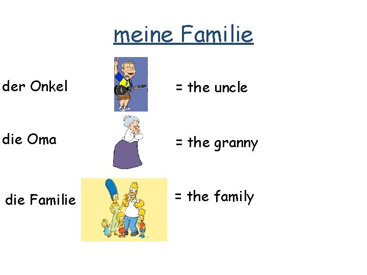 meine Familie der Onkel = the uncle die Oma = the granny die Familie