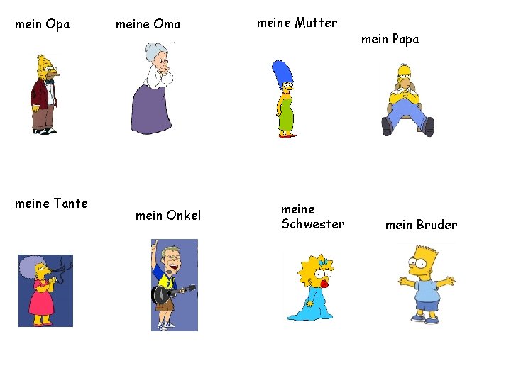 mein Opa meine Tante meine Oma mein Onkel meine Mutter meine Schwester mein Papa