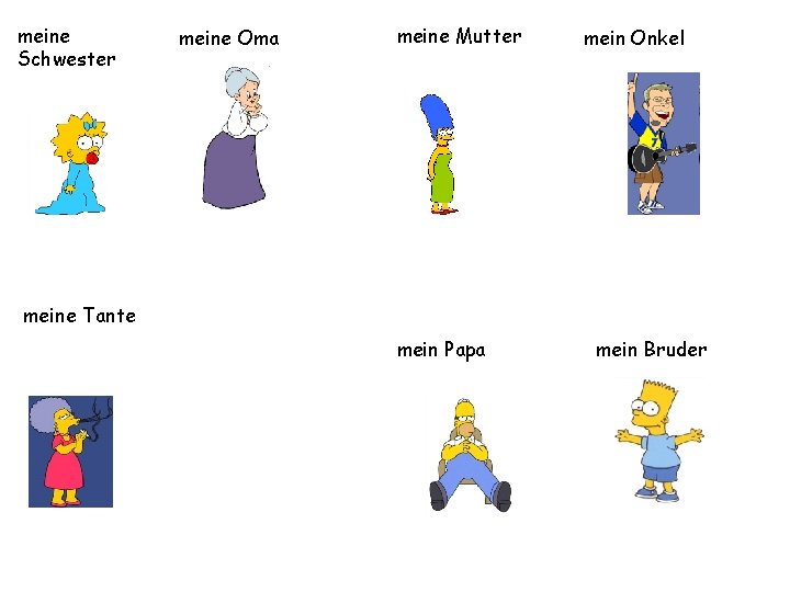 meine Schwester meine Oma meine Mutter mein Onkel meine Tante mein Papa mein Bruder