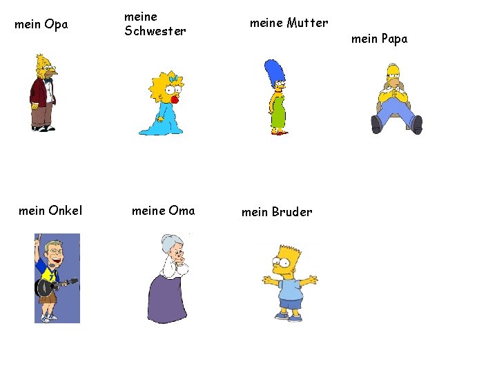 mein Opa mein Onkel meine Schwester meine Oma meine Mutter mein Bruder mein Papa