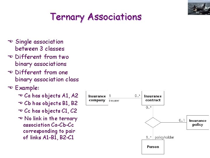 Ternary Associations E Single association between 3 classes E Different from two binary associations
