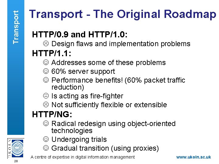 Transport - The Original Roadmap HTTP/0. 9 and HTTP/1. 0: L Design flaws and