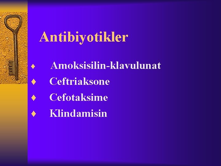 Antibiyotikler ¨ ¨ Amoksisilin-klavulunat Ceftriaksone Cefotaksime Klindamisin 