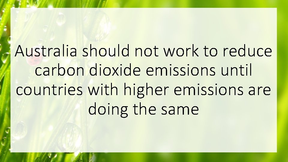 Australia should not work to reduce carbon dioxide emissions until countries with higher emissions