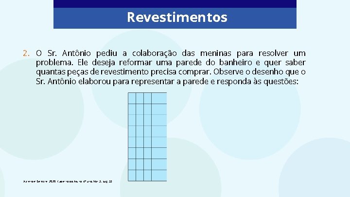 Revestimentos 2. O Sr. Antônio pediu a colaboração das meninas para resolver um problema.