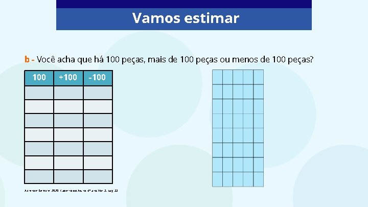 Vamos estimar b - Você acha que há 100 peças, mais de 100 peças