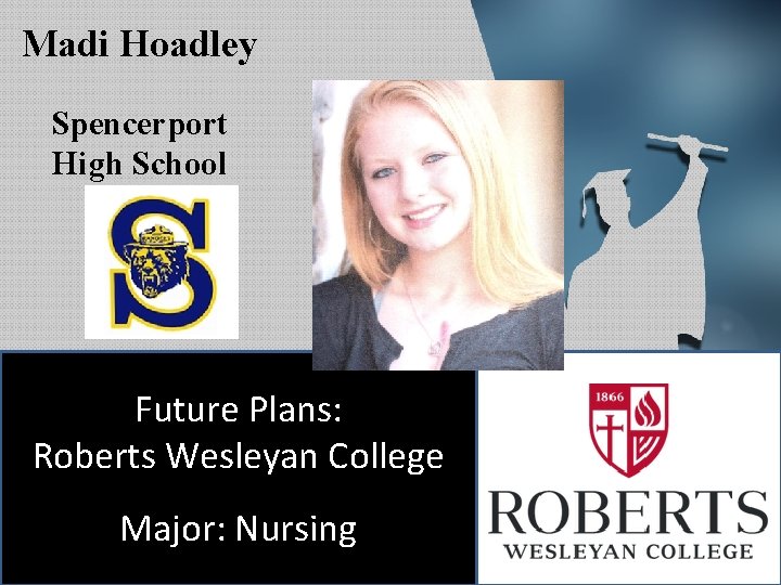 Madi Hoadley Spencerport High School Future Plans: Roberts Wesleyan College Major: Nursing 
