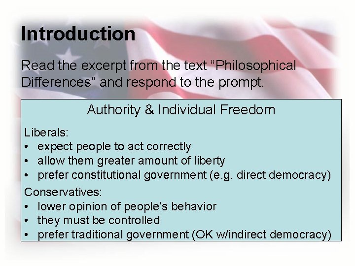 Introduction Read the excerpt from the text “Philosophical Differences” and respond to the prompt.