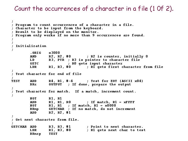 Count the occurrences of a character in a file (1 0 f 2). ; Count the occurrences of a character in a file (1 0 f 2). ;