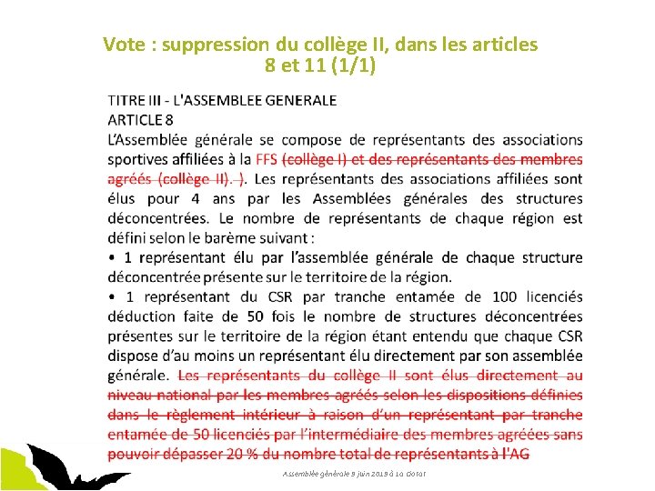 Vote : suppression du collège II, dans les articles 8 et 11 (1/1) Assemblée