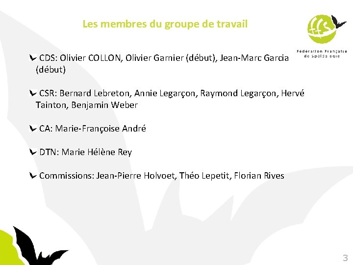  • Les membres du groupe de travail CDS: Olivier COLLON, Olivier Garnier (début),